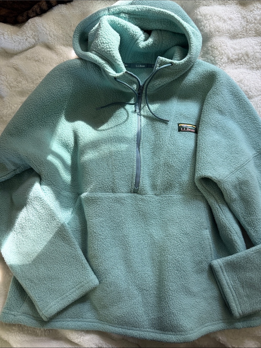 L.L. Bean Women's Half-Zip Fleece Hoodie in Seafoam Green